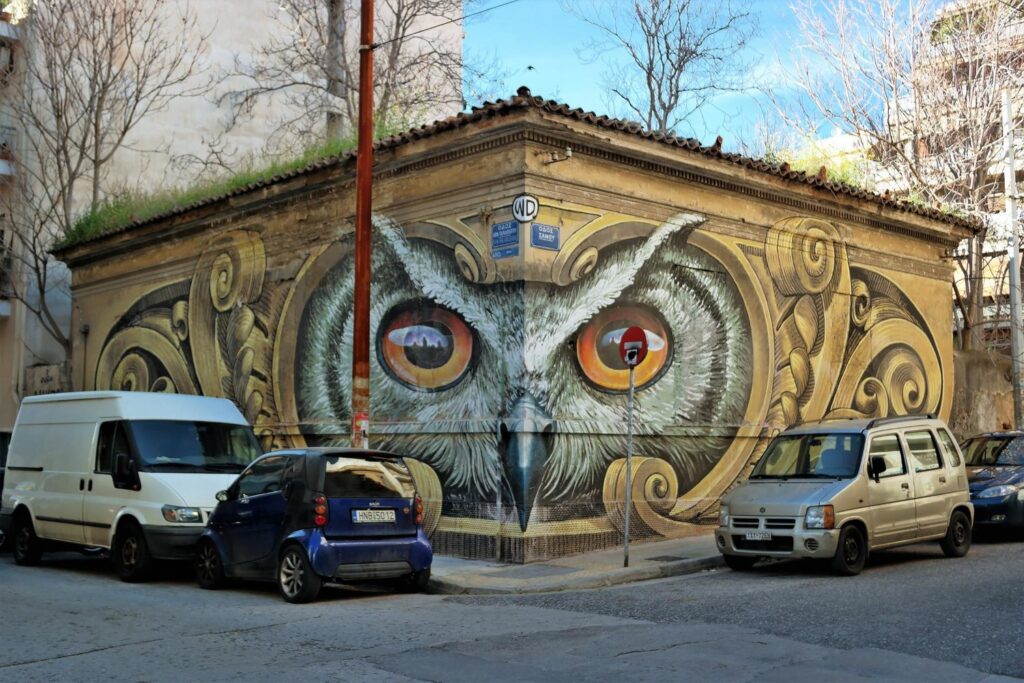 Arte callejero de Atenas: Increíble mural de búhos de WD