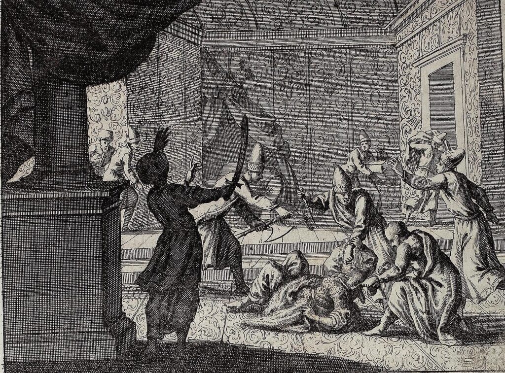 El harén imperial otomano: Ilustración del asesinato de Kösem Sultana