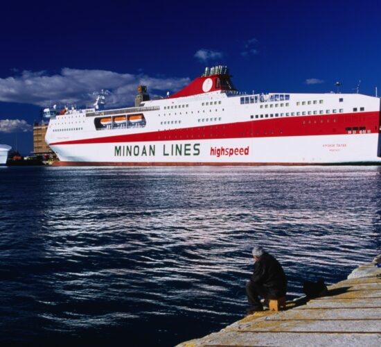 A passenger ferry pulls in to Piraeus, the gateway to Athens and the capital of modern Greece.